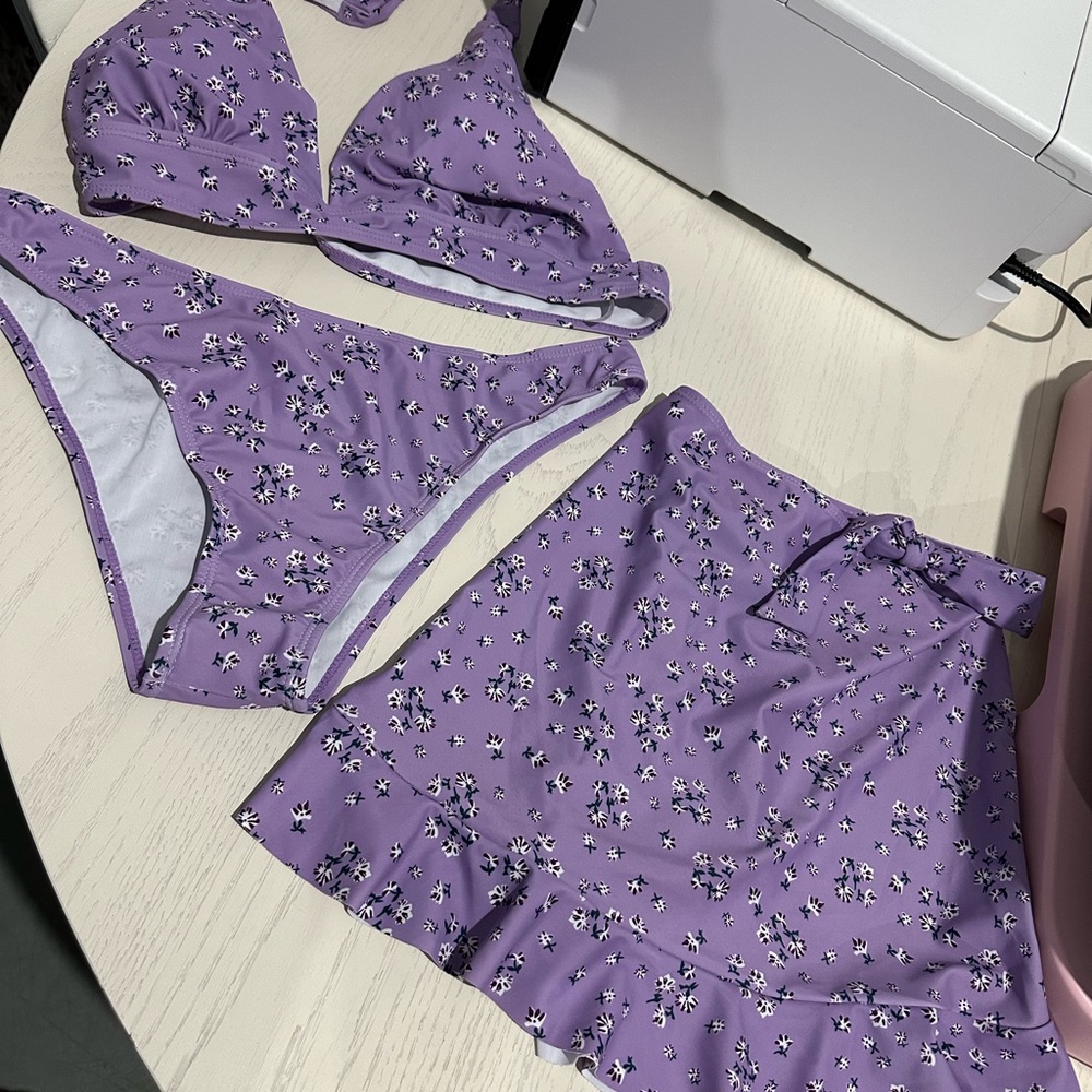 Floral Purple Women's swimsuit set with coverup.